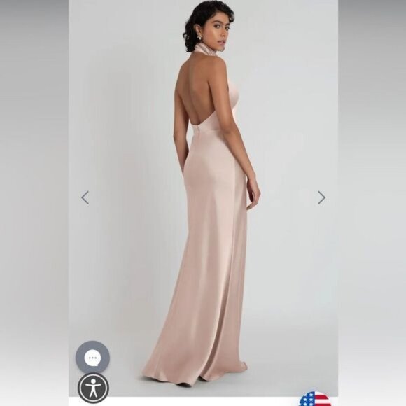 Jenny Yoo Blush Pink Satin Halter Neck Backless Women's Maxi Dress Size 6 gown - Picture 2 of 13